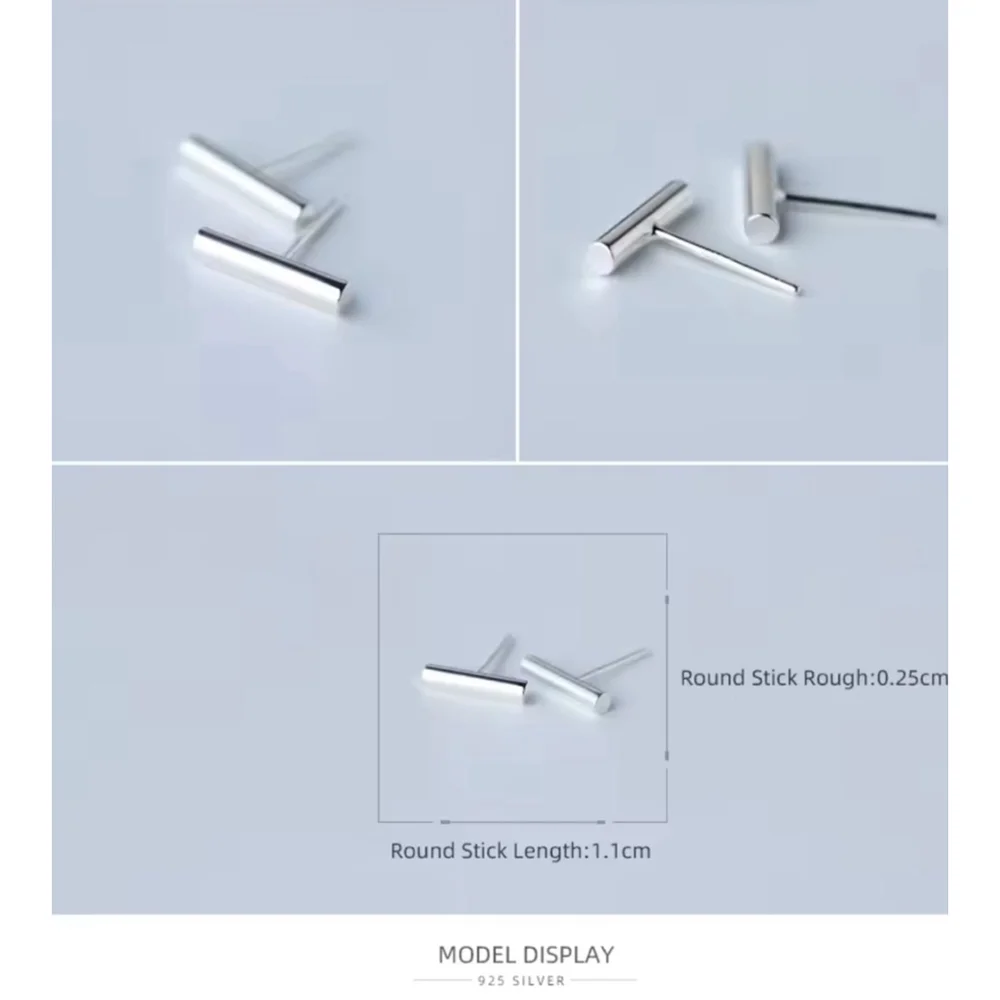 Unisex/Men’s Fine 925 Sterling Silver Rhodium Staple Stud‎ Earrings